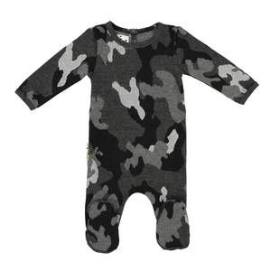 NEW MANIERE kids sparkle camouflage footie in black